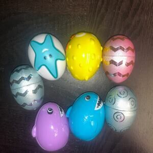 Bundle Set of 7 Easter Eggs Blue Pink Yellow Shark Starfish Chevron Swirls